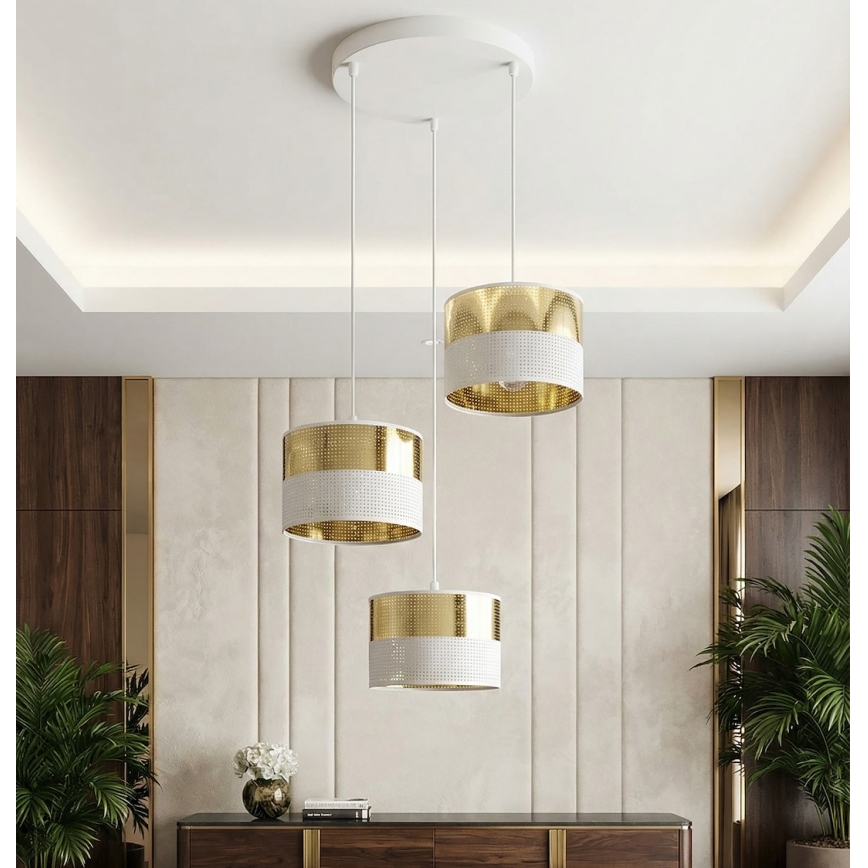 Luster na sajli LUX 3xE27/15W/230V bela/zlatna