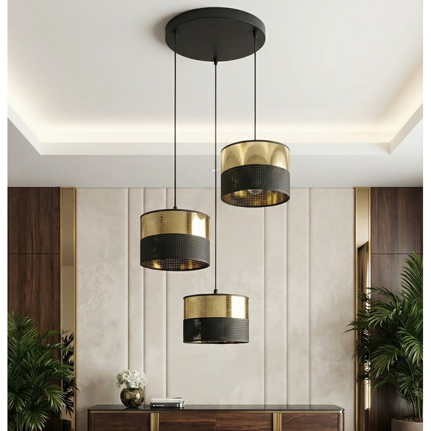 Luster na sajli LUX 3xE27/15W/230V crna/zlatna