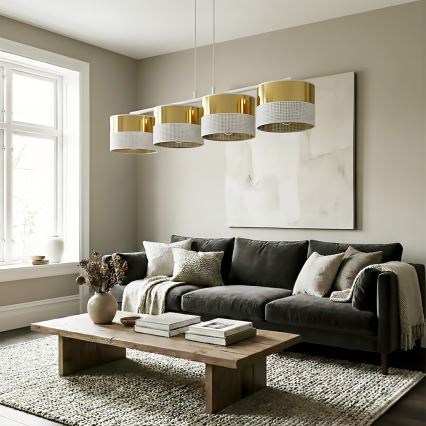 Luster na sajli LUX 4xE27/15W/230V bela/zlatna