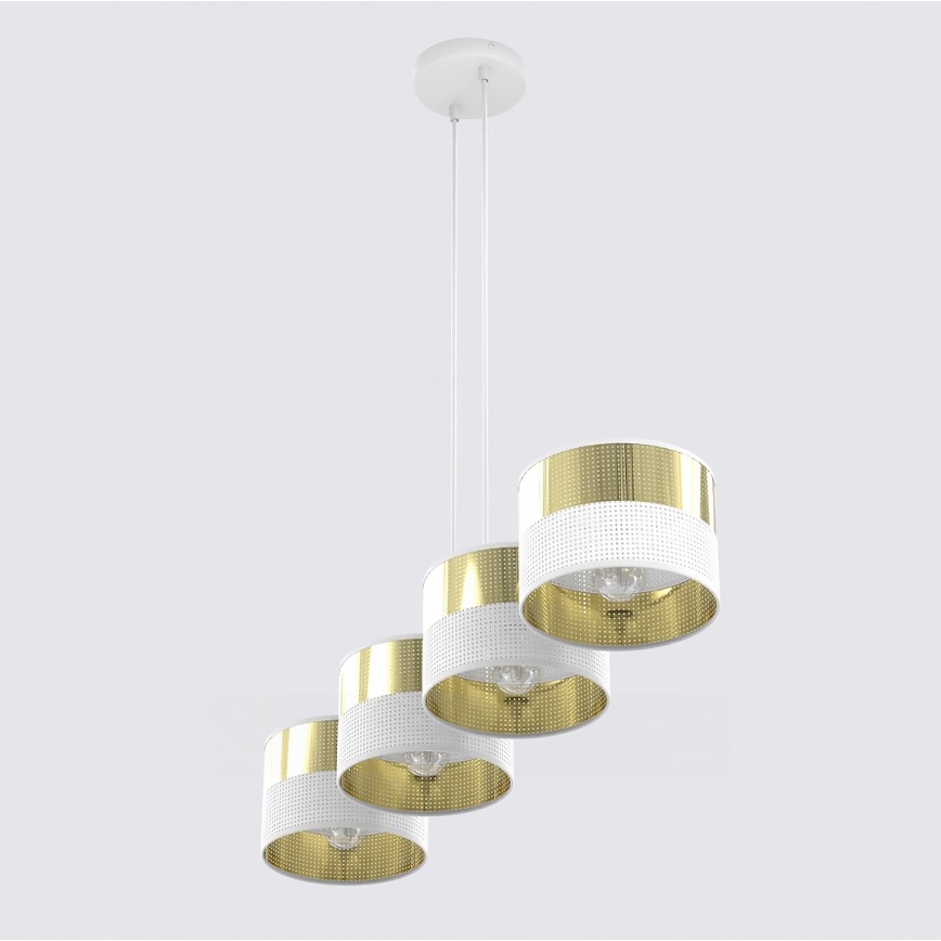 Luster na sajli LUX 4xE27/15W/230V bela/zlatna