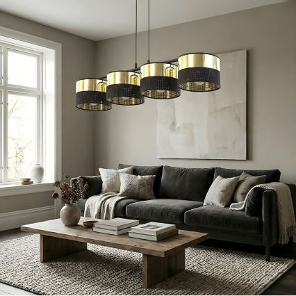 Luster na sajli LUX 4xE27/15W/230V crna/zlatna