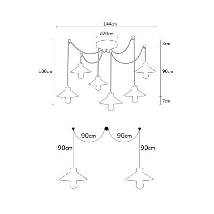 Luster na sajli MANAVGAT 6xE27/100W/230V pauk