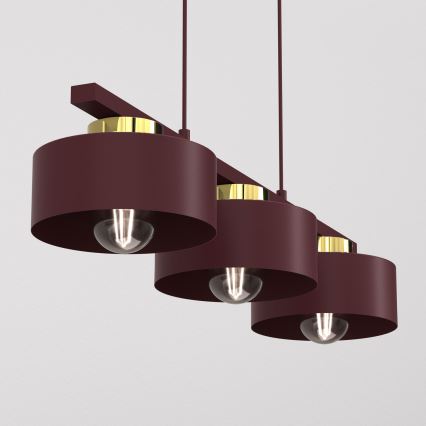 Luster na sajli MARTI 3xE27/15W/230V burgundska/zlatna
