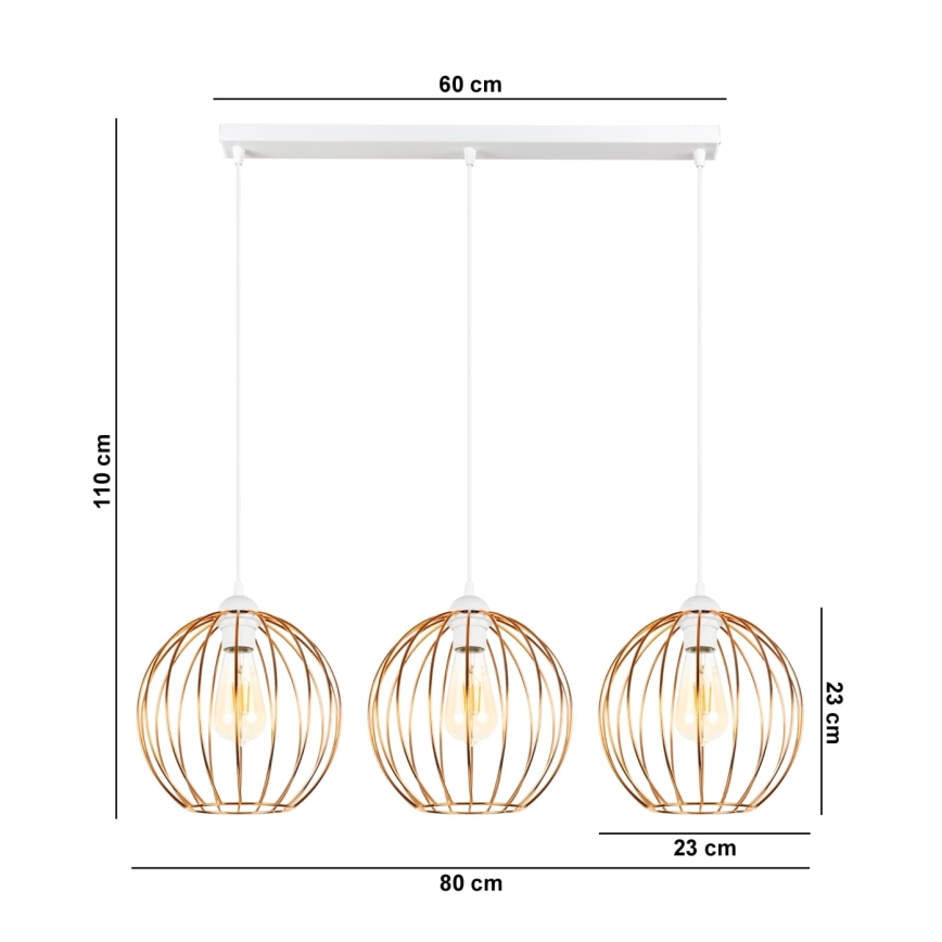 Luster na sajli MAT 3xE27/60W/230V bela/bakarna