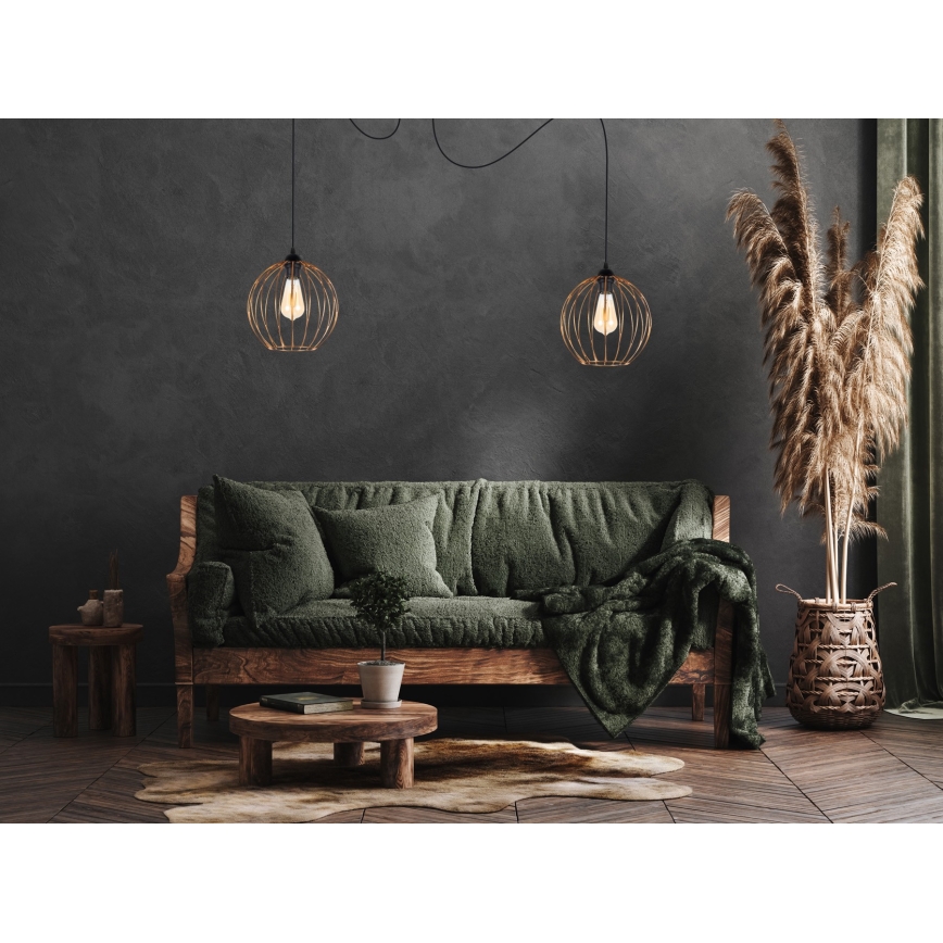 Luster na sajli MATT 2xE27/60W/230V pauk crna/bakarna