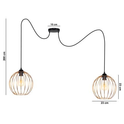 Luster na sajli MATT 2xE27/60W/230V pauk crna/bakarna