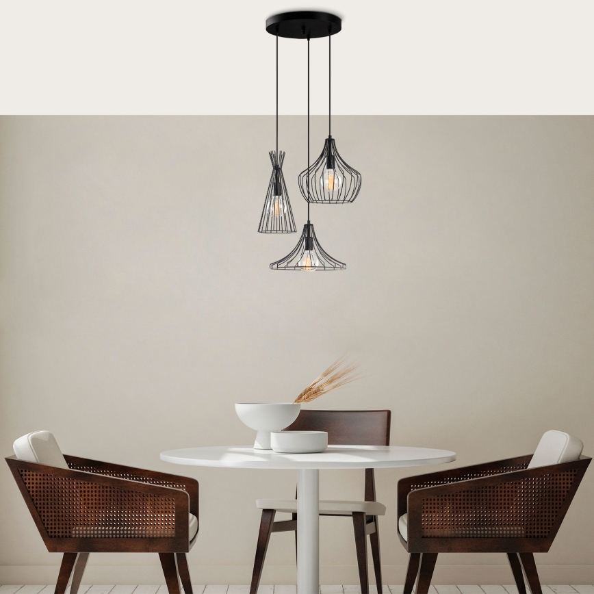 Luster na sajli MEZOPOTAMYA 3xE27/40W/230V crna