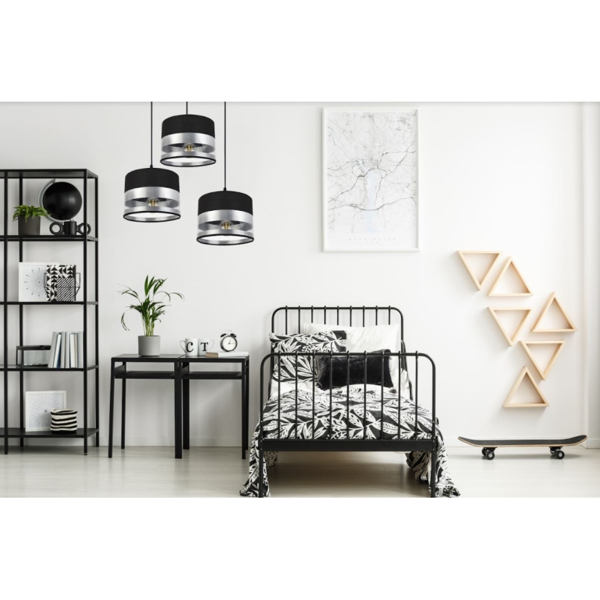 Luster na sajli MILO 3xE27/60W/230V srebrna/crna