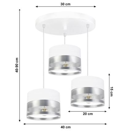 Luster na sajli MILO 3xE27/60W/230V, srebrne boje