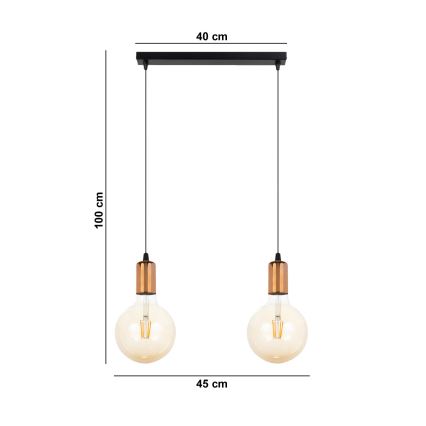 Luster na sajli MIROS 2xE27/60W/230V crna/bakarna