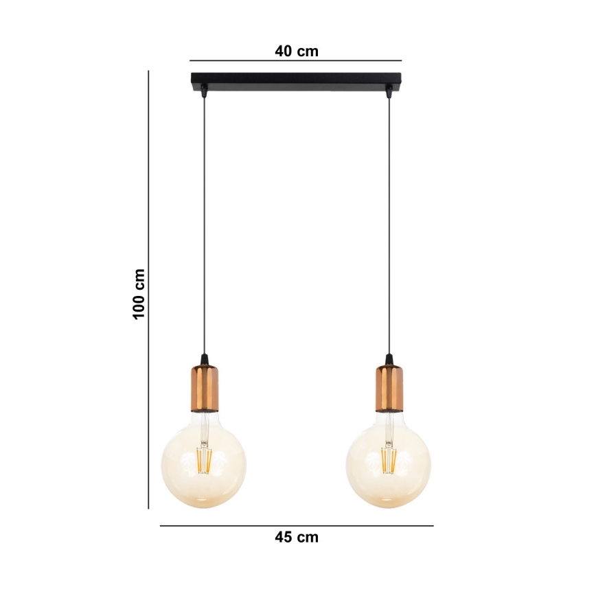 Luster na sajli MIROS 2xE27/60W/230V crna/bakarna