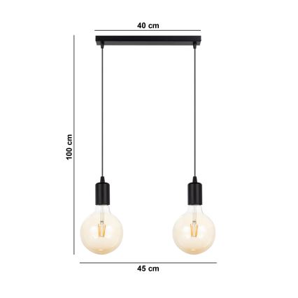 Luster na sajli MIROS 2xE27/60W/230V crne boje