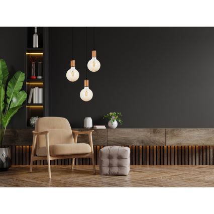Luster na sajli MIROS 3xE27/60W/230V okrugao crna/bakrena