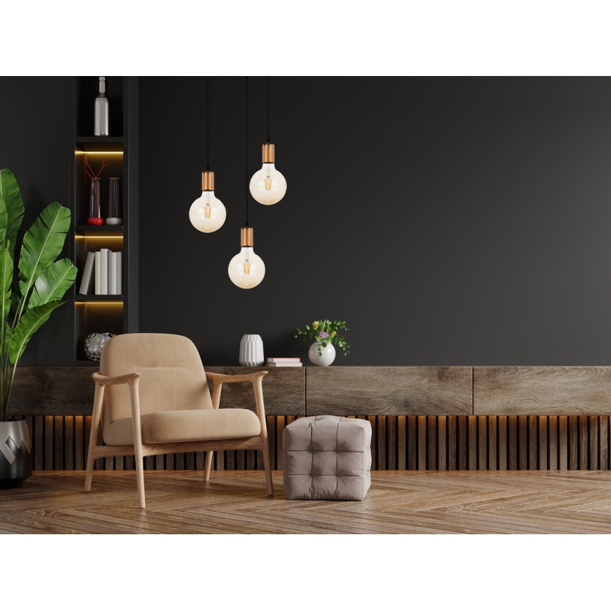 Luster na sajli MIROS 3xE27/60W/230V okrugao crna/bakrena