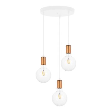 Luster na sajli MIROS 3xE27/60W/230V okrugli beli/bakreni