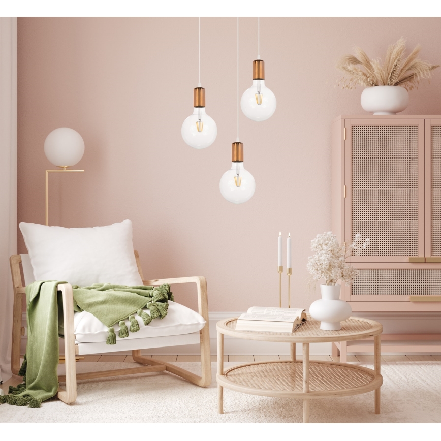 Luster na sajli MIROS 3xE27/60W/230V okrugli beli/bakreni