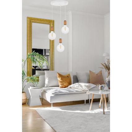 Luster na sajli MIROS 3xE27/60W/230V okrugli beli/bakreni