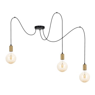 Luster na sajli MIROS 3xE27/60W/230V pauk crna/zlatna