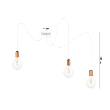 Luster na sajli MIROS 3xE27/60W/230V u obliku pauka, bela/bakrena