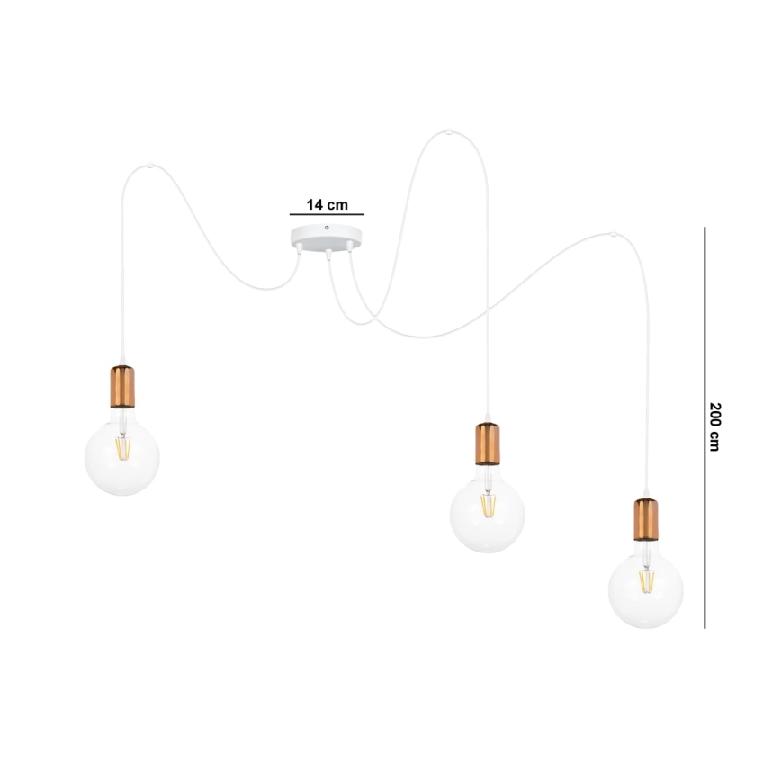 Luster na sajli MIROS 3xE27/60W/230V u obliku pauka, bela/bakrena
