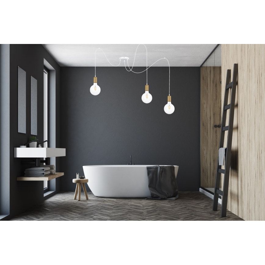 Luster na sajli MIROS 3xE27/60W/230V, u obliku pauka, beli/zlatni
