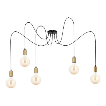 Luster na sajli MIROS 5xE27/60W/230V pauk crna/zlatna