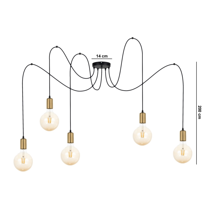 Luster na sajli MIROS 5xE27/60W/230V pauk crna/zlatna