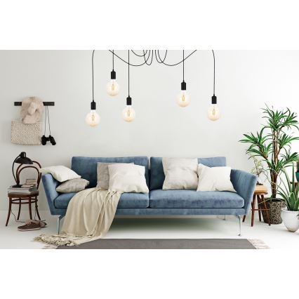 Luster na sajli MIROS 5xE27/60W/230V pauk crne boje