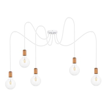 Luster na sajli MIROS 5xE27/60W/230V paukov bela/bakrena
