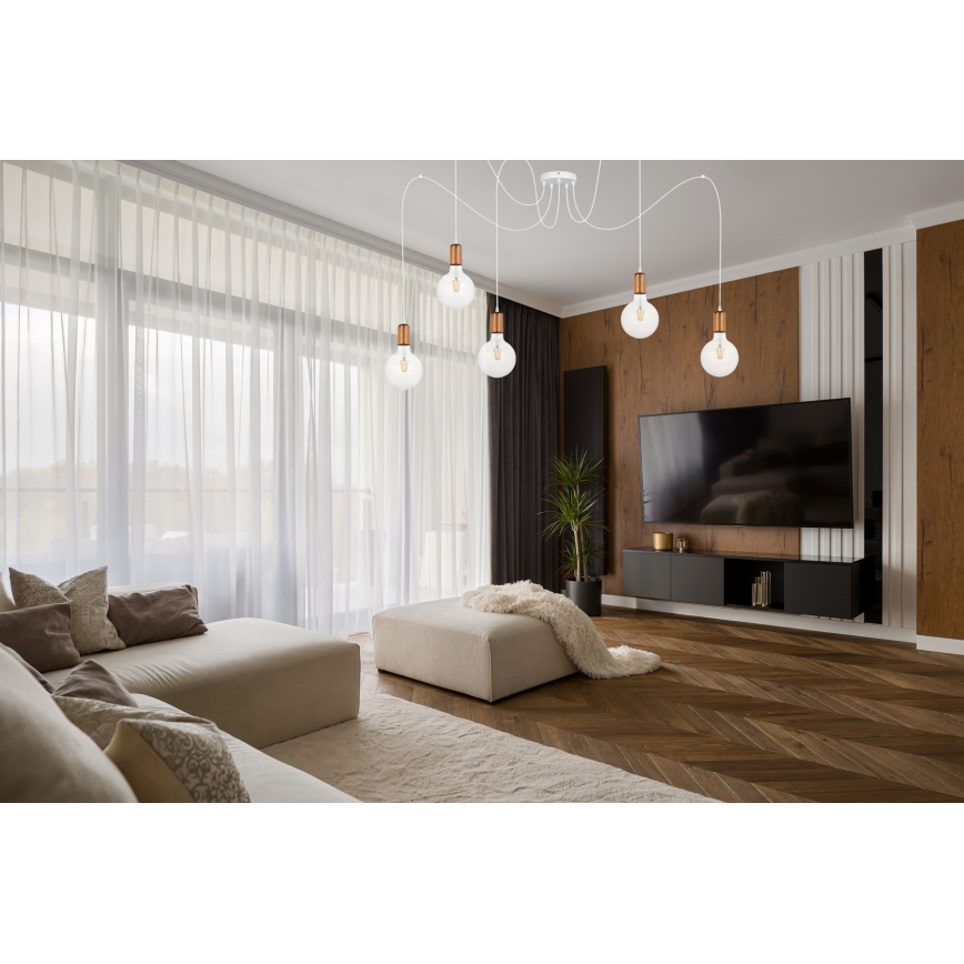 Luster na sajli MIROS 5xE27/60W/230V paukov bela/bakrena
