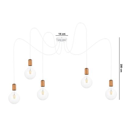 Luster na sajli MIROS 5xE27/60W/230V paukov bela/bakrena