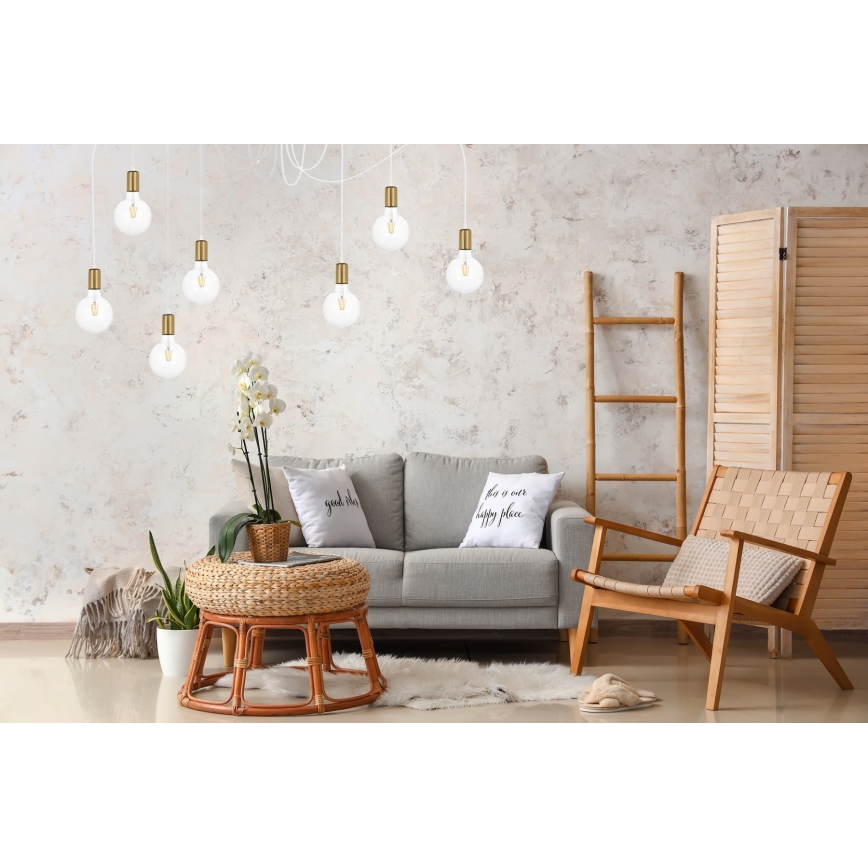Luster na sajli MIROS 7xE27/60W/230V pauk bela/zlatna
