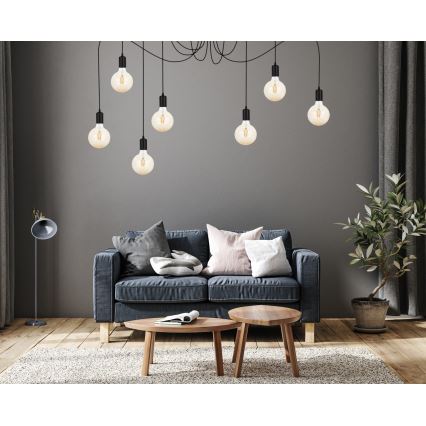 Luster na sajli MIROS 7xE27/60W/230V pauk crna