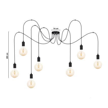 Luster na sajli MIROS 7xE27/60W/230V pauk crna