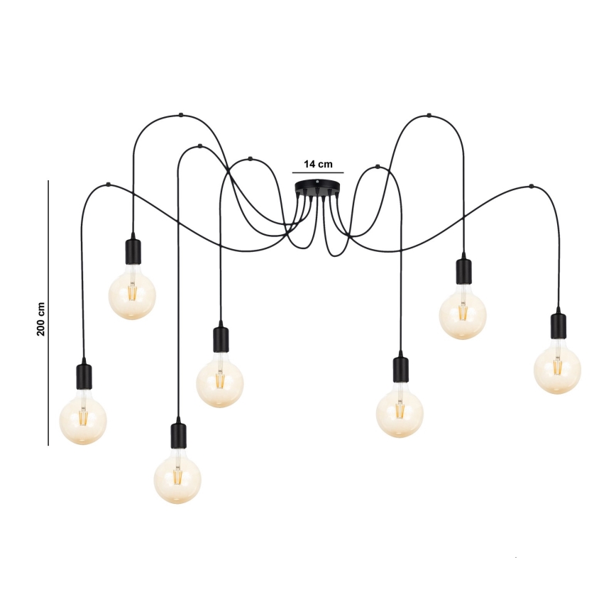 Luster na sajli MIROS 7xE27/60W/230V pauk crna