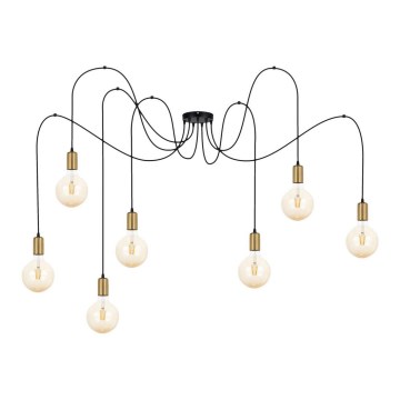 Luster na sajli MIROS 7xE27/60W/230V pauk crna/zlatna