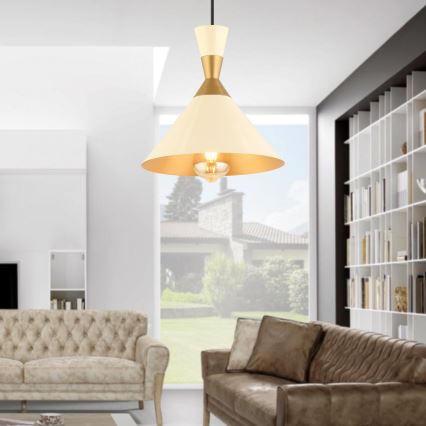 Luster na sajli MONZA 1xE27/40W/230V prečnik 25 cm krem/zlatna