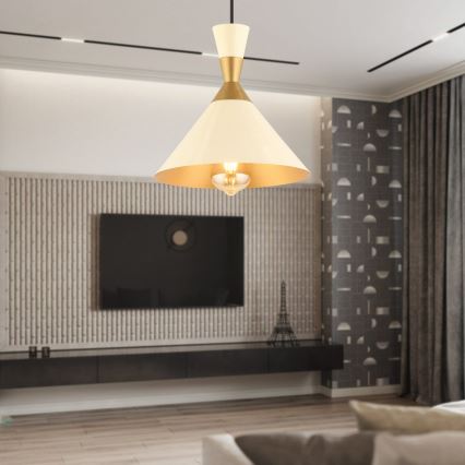 Luster na sajli MONZA 1xE27/40W/230V prečnik 25 cm krem/zlatna