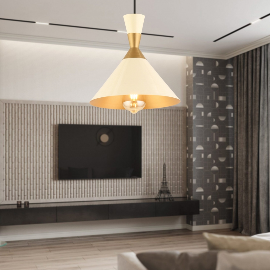 Luster na sajli MONZA 1xE27/40W/230V prečnik 25 cm krem/zlatna
