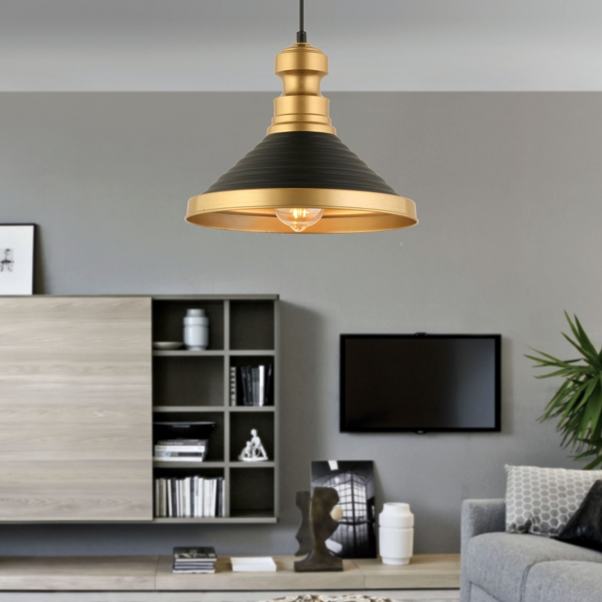 Luster na sajli MONZA 1xE27/40W/230V prečnik 30 cm crna/zlatna