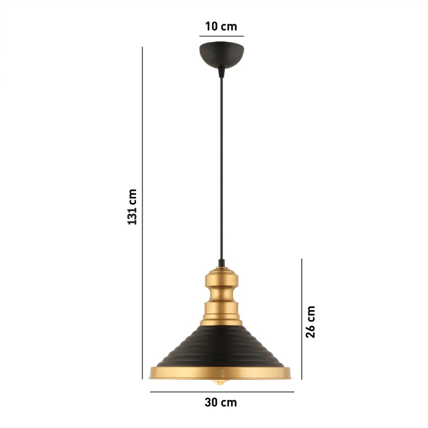 Luster na sajli MONZA 1xE27/40W/230V prečnik 30 cm crna/zlatna
