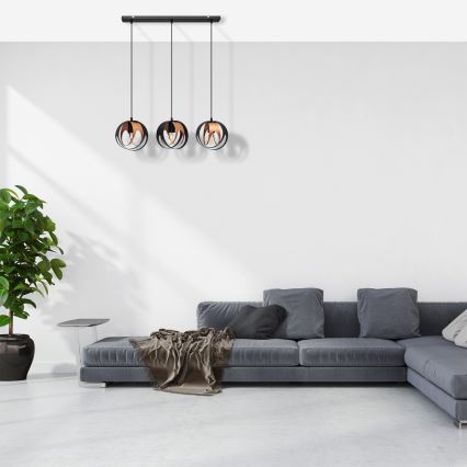 Luster na sajli MOONLIGHT 3xE27/15W/230V crni/bakreni