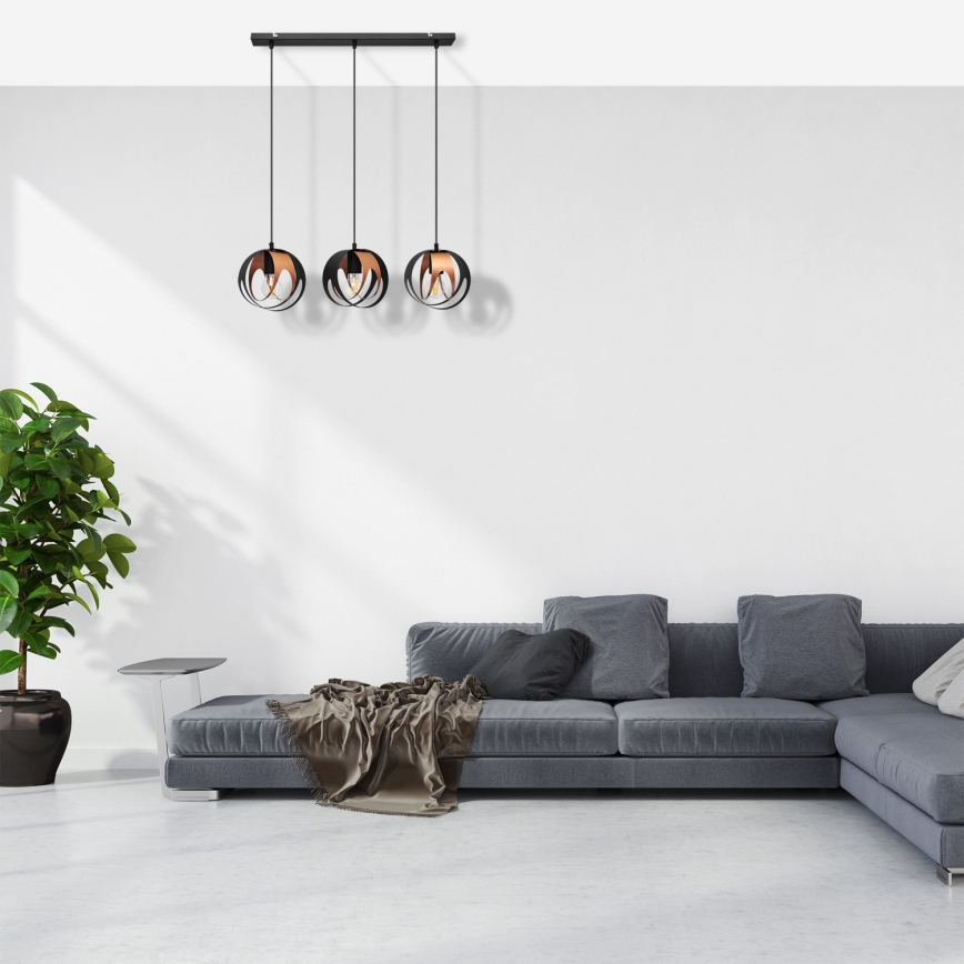 Luster na sajli MOONLIGHT 3xE27/15W/230V crni/bakreni