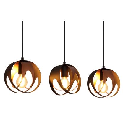 Luster na sajli MOONLIGHT 3xE27/15W/230V crni/bakreni