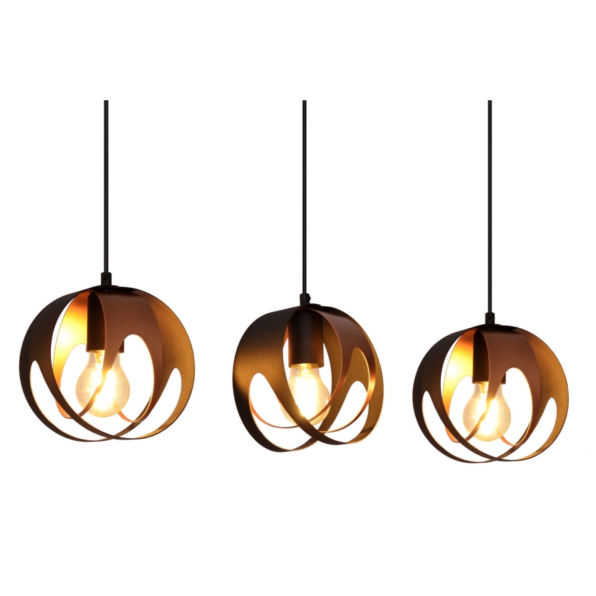 Luster na sajli MOONLIGHT 3xE27/15W/230V crni/bakreni