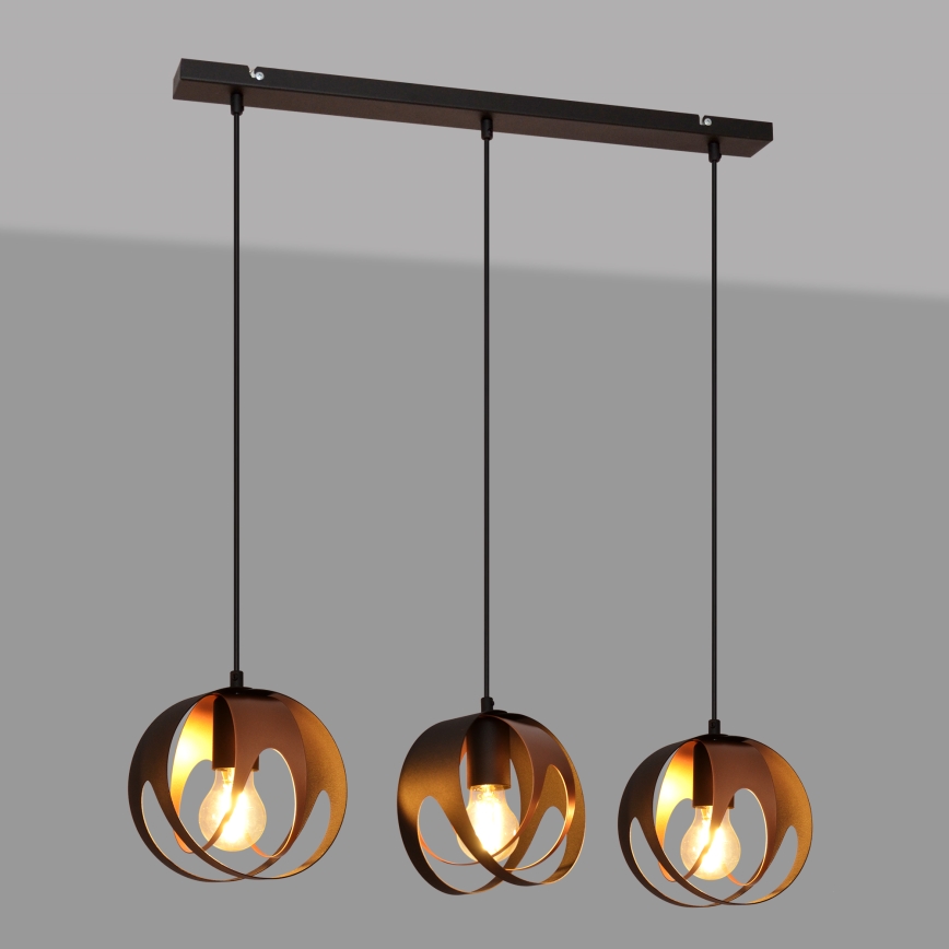Luster na sajli MOONLIGHT 3xE27/15W/230V crni/bakreni
