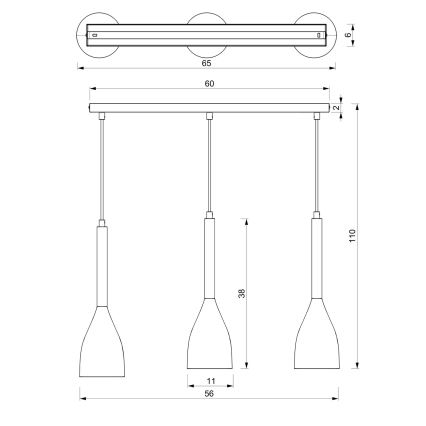 Luster na sajli MUZA 3xE27/60W/230V bukva