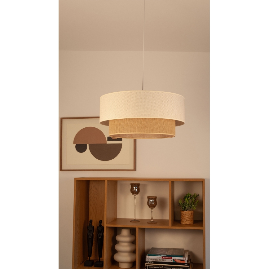 Luster na sajli NATIA 1xE27/60W/230V, prečnik 45 cm, bela/braon
