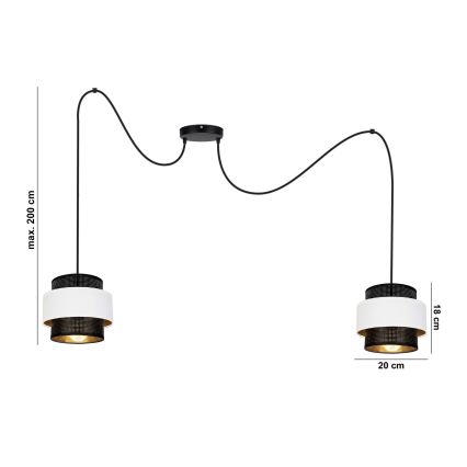 Luster na sajli NESS 2xE27/60W/230V pauk crna/bela