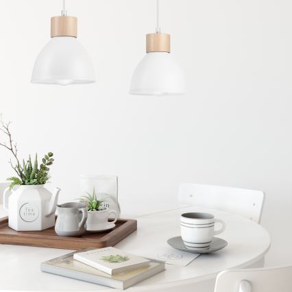 Luster na sajli NICO 2xE27/60W/230V bela/buk